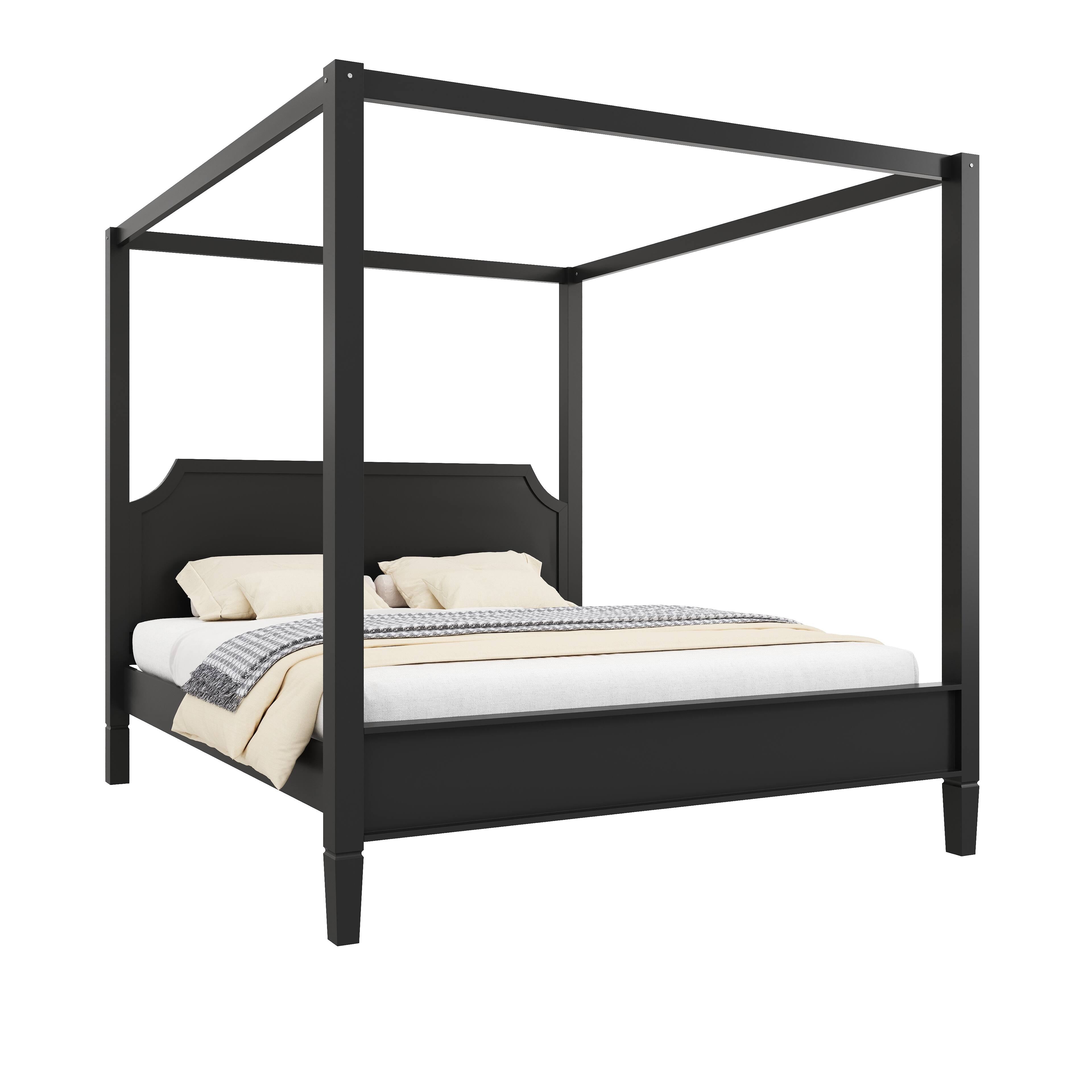 Left. Whisen - Queen Size Wooden Canopy Platform Bed with Headboard and Support Legs for Bedroom - Black.