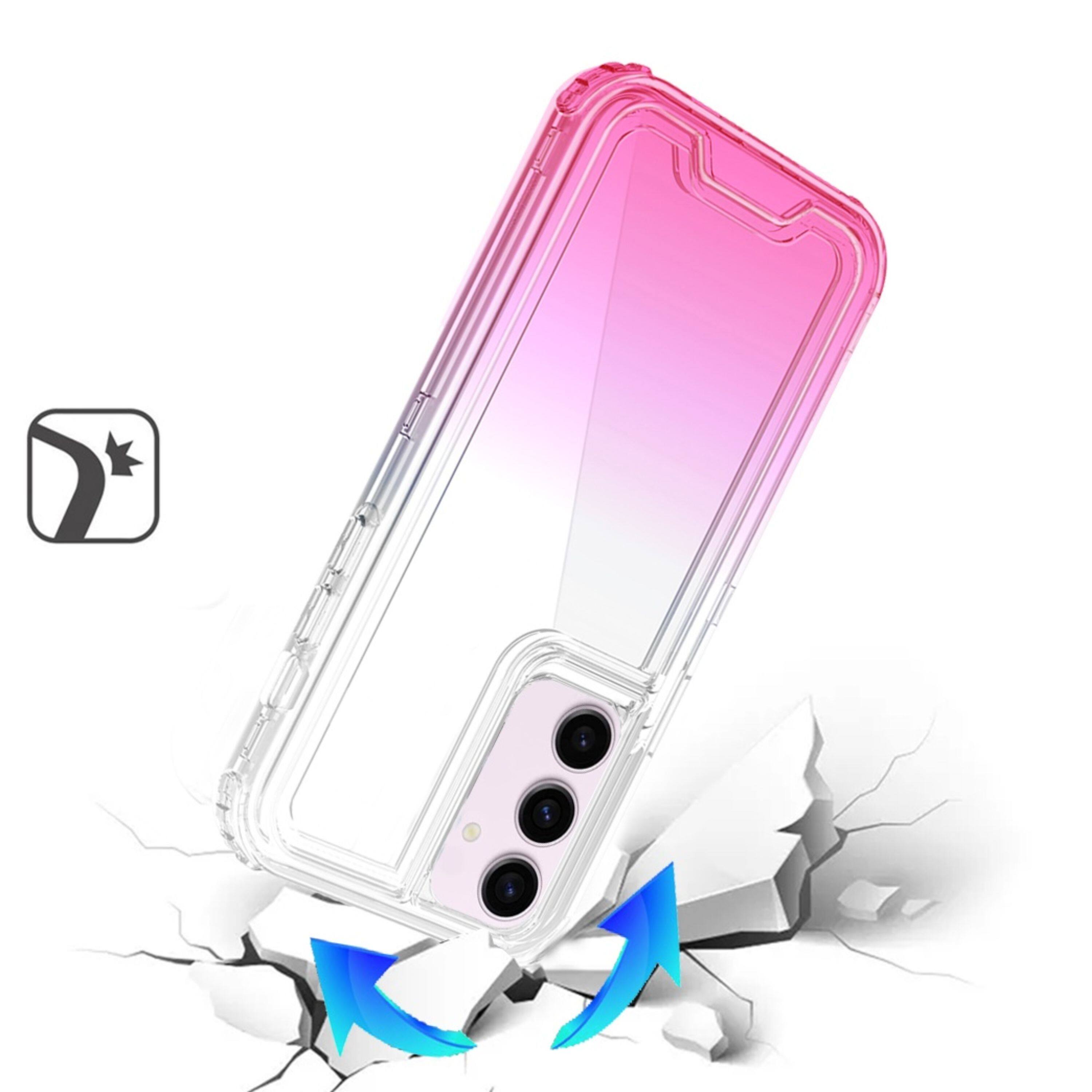 Left. Kitcheniva - Thick Two Tone Shockproof Phone Case With Tempered Glass For Samsung Galaxy S25+/S24+ Clear/Pink - Clear/Pink.