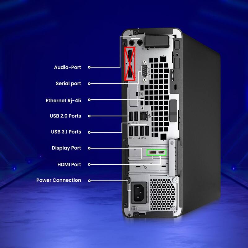 Audio-Port  
Serial port  
Ethernet RJ-45  
USB 2.0 Ports  
USB 3.1 Ports  
Display Port  
HDMI Port  
Power Connection