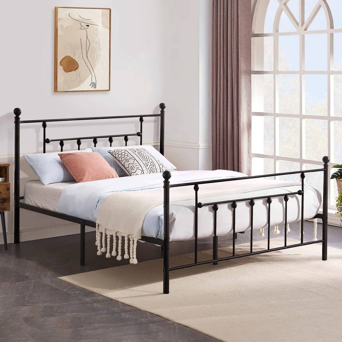 Angle. Hivvago - Hivvago Full size Vintage Style Metal Platform Bed Frame with Headboard Footboard - Black.