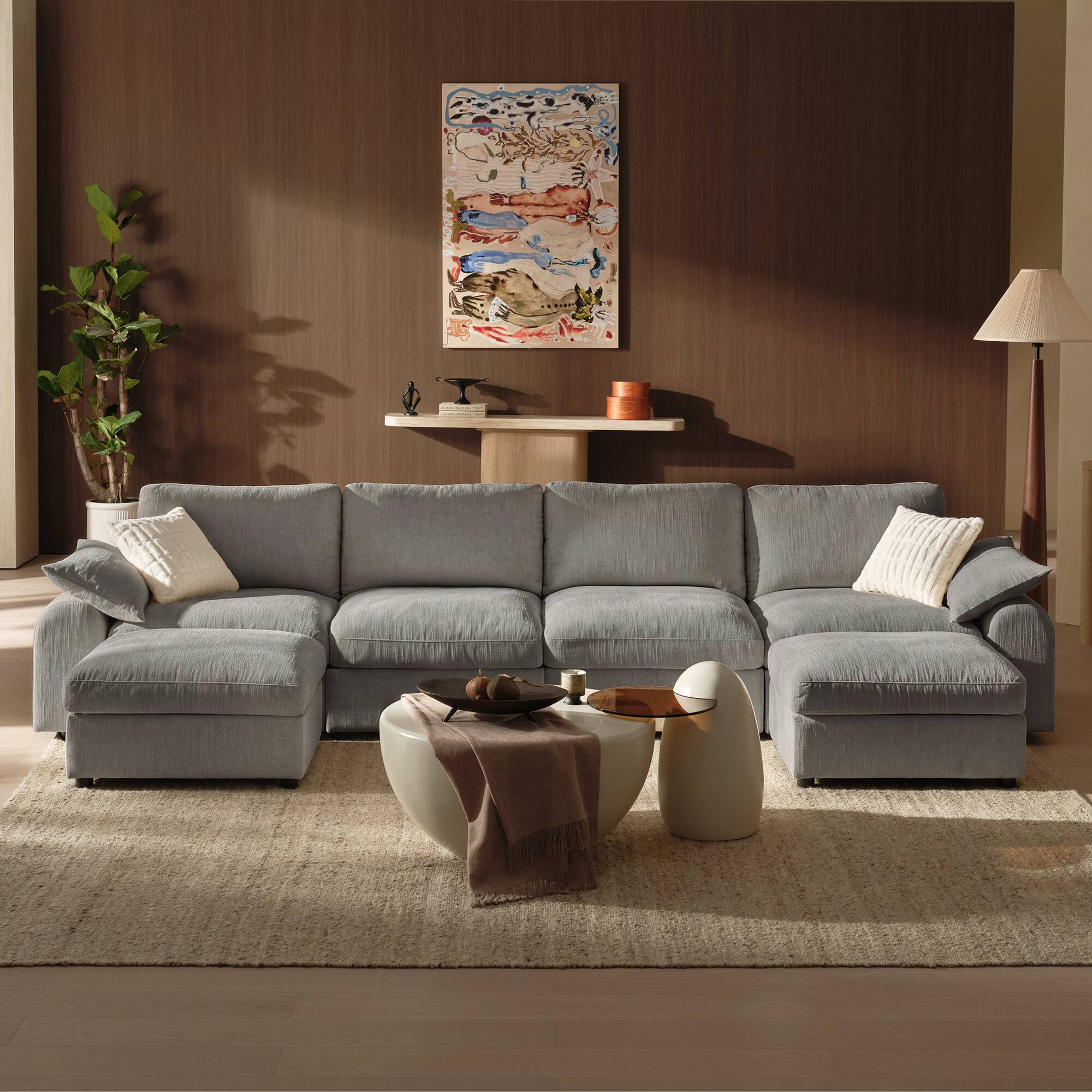 Angle. ModernMate - Chenille Cloud Modular Sectional, Down-Blend Cushions, Tool-Free Assembly, Machine-Washable Covers - Gray.
