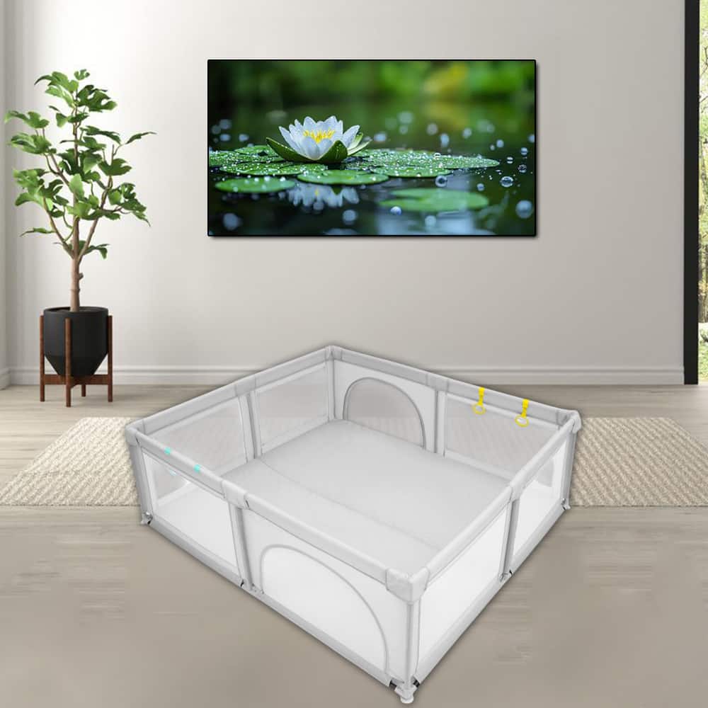 Hivvago - Spacious Baby Playpen Safety Play Yard with 50 Colorful Ocean Balls - Gray