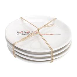 BreeBe - Stoneware Three French Hens Holiday Plate (Set of 4) - White, Red