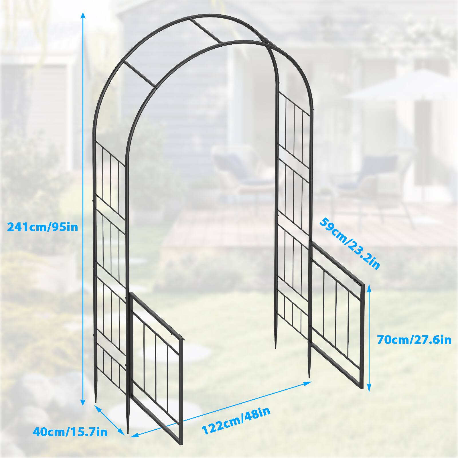241cm/95in  
59cm/23.2in  
70cm/27.6in  
40cm/15.7in  
122cm/48in
