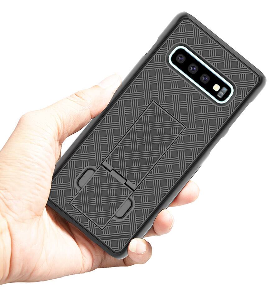 Alt View 8. Nakedcellphone - Case with Stand and Belt Clip Holster for Samsung Galaxy S10 - Black.