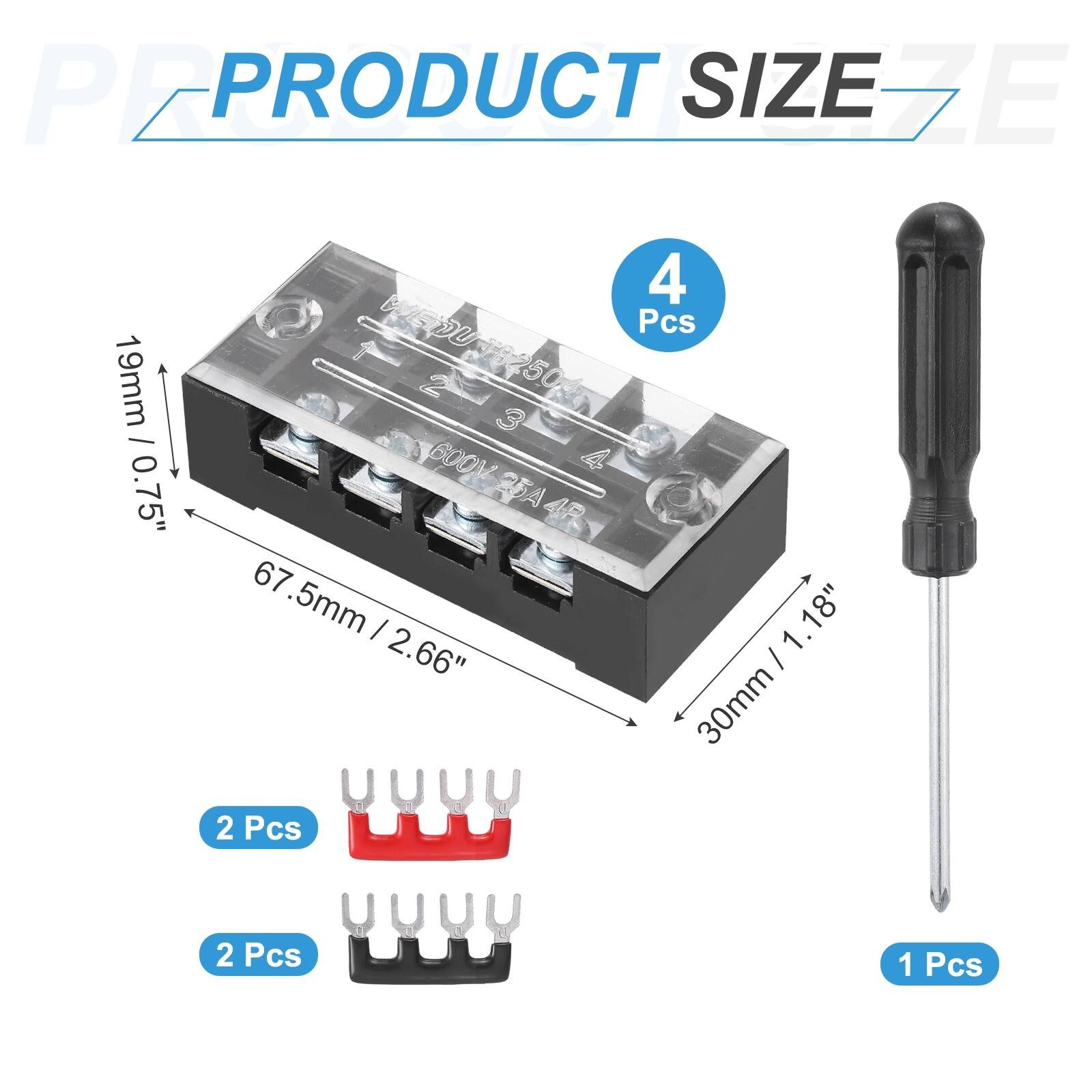 PRODUCT SIZE

- 19mm / 0.75"
- 67.5mm / 2.66"
- 30mm / 1.18"

- 4 Pcs
- 2 Pcs
- 2 Pcs
- 1 Pcs