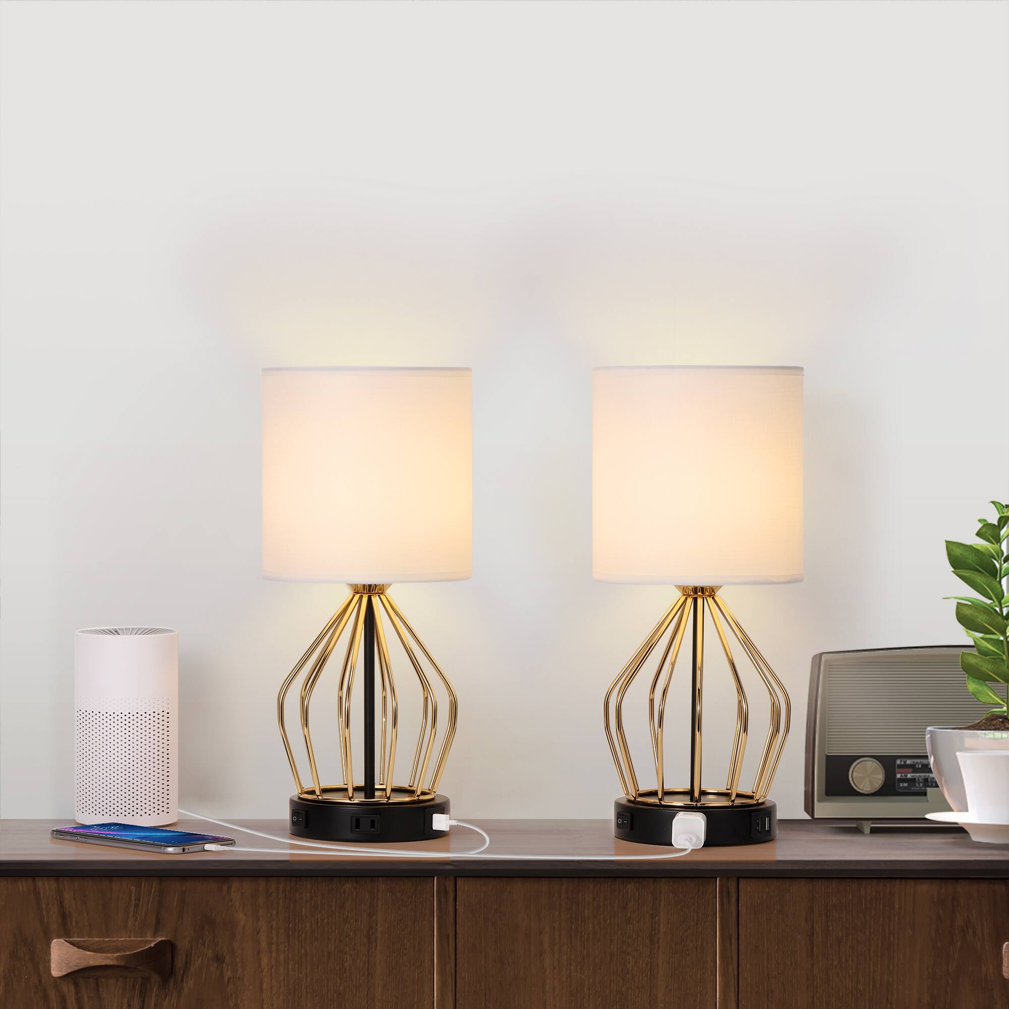 Back. Oumilen - Set of 2 Nightstand Lamps Metal Desk Lamps for Bedroom.