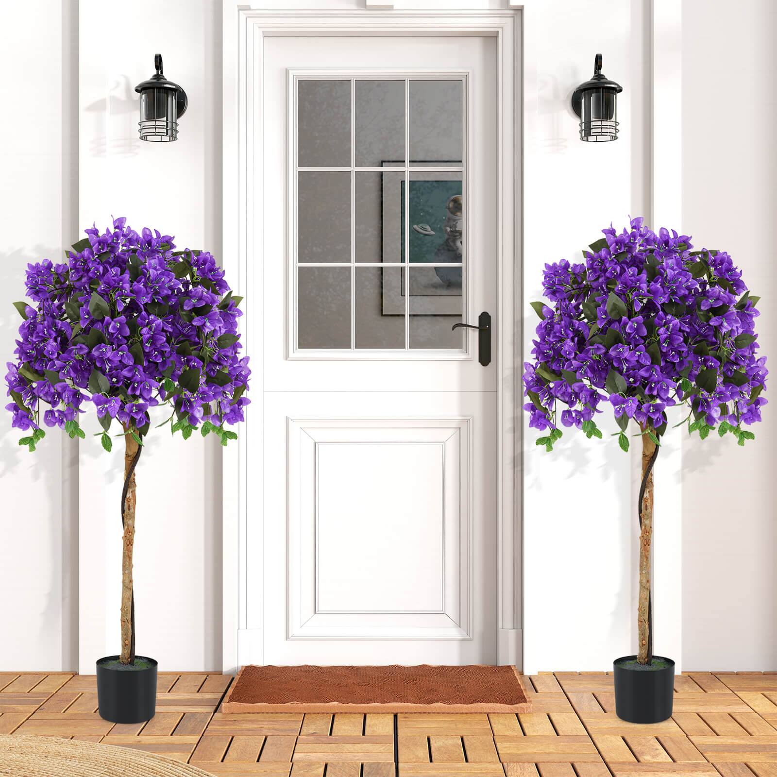 Alt View 3. Costway - Costway 53" Artificial Azalea Tree Faux Floral Plant w/ Red Azalea Flowers Nursery Pot - Green,Purple.