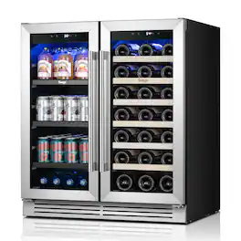 Yeego - 30" Wine & Beverage Refrigerator, Dual Zone Wine Cooler ,33 Bottle+ 80 Can, Built-In Glass Door - Stainless Steel