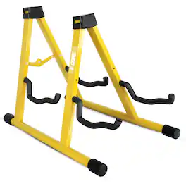 5 CORE - Double Guitar Stand A Frame Shape w Foam Arms Supports Acoustic Electric Bass Ukulele Banjo - Yellow