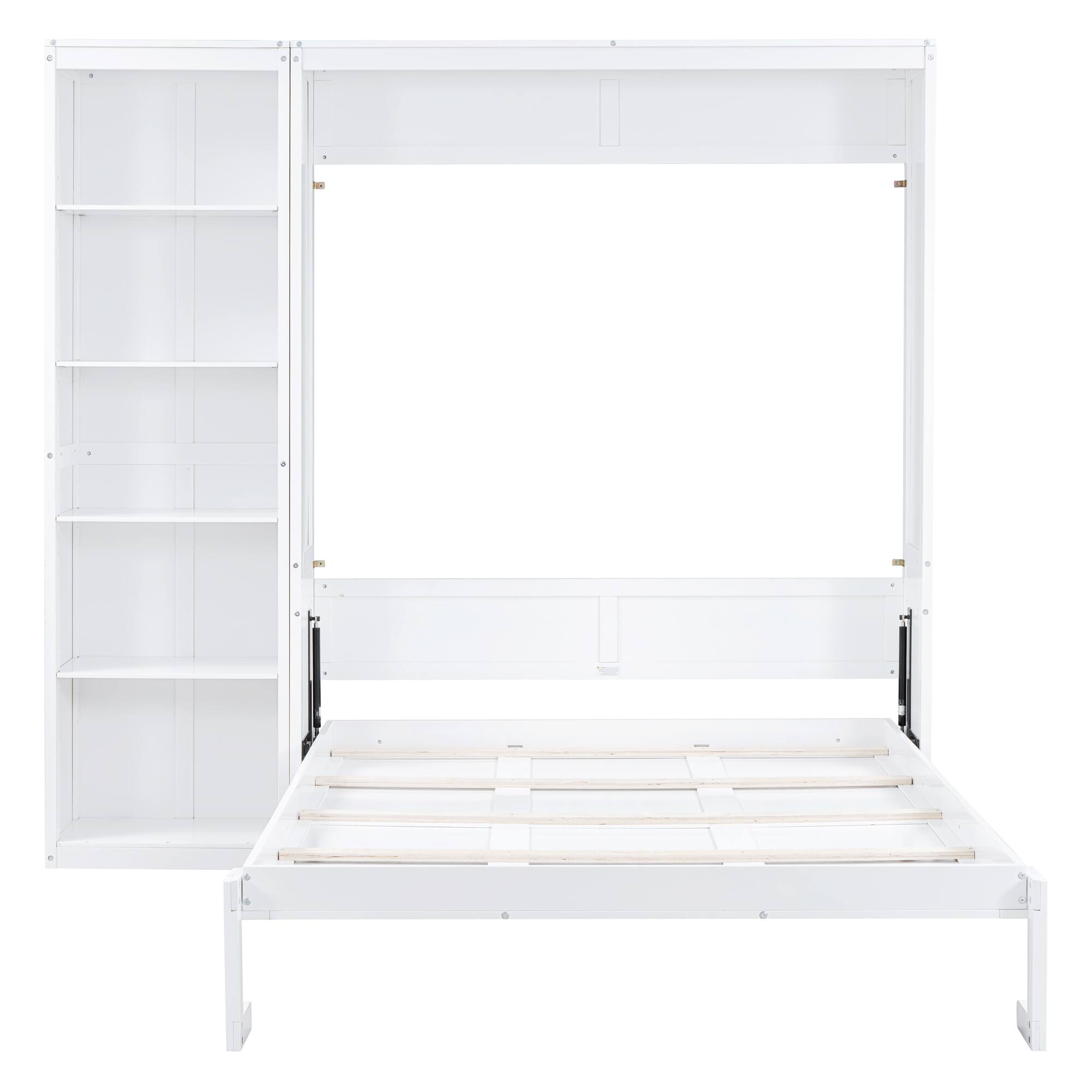 Alt View 1. Tiramisubest - Queen Size Murphy Wall Bed with Shelves, White, Wood + MDF, Space-Saving - White.