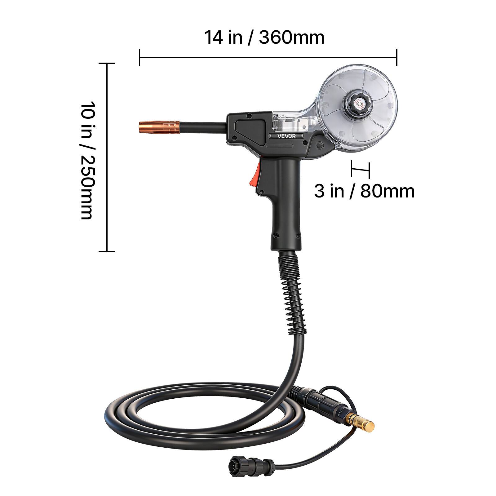 14 in / 360mm  
10 in / 250mm  
3 in / 80mm