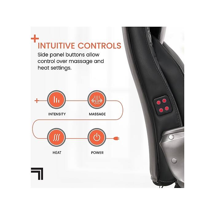 INTUITIVE CONTROLS  
Side panel buttons allow control over massage and heat settings.

- INTENSITY
- MASSAGE
- HEAT
- POWER