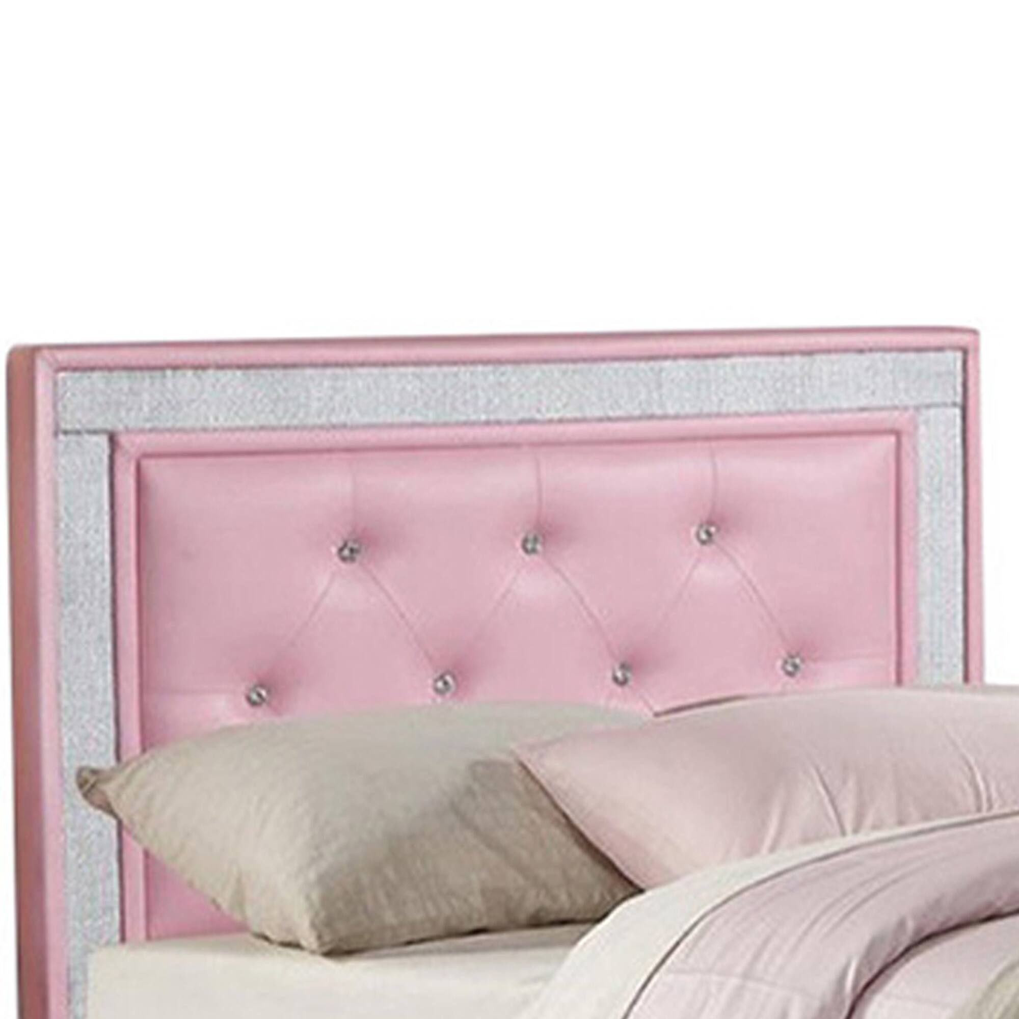 Alt View 1. Manhattan Lane - Silky And Sheeny Wooden Full Bed With Pink PU Tufted Head Board - Pink.