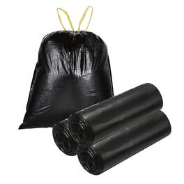 Unique Bargains - 50pcs Trash Bags with Drawstring, 6.7 Gallon 22" Unscented Bathroom Bin Liners for Home Office Kitchen - Black