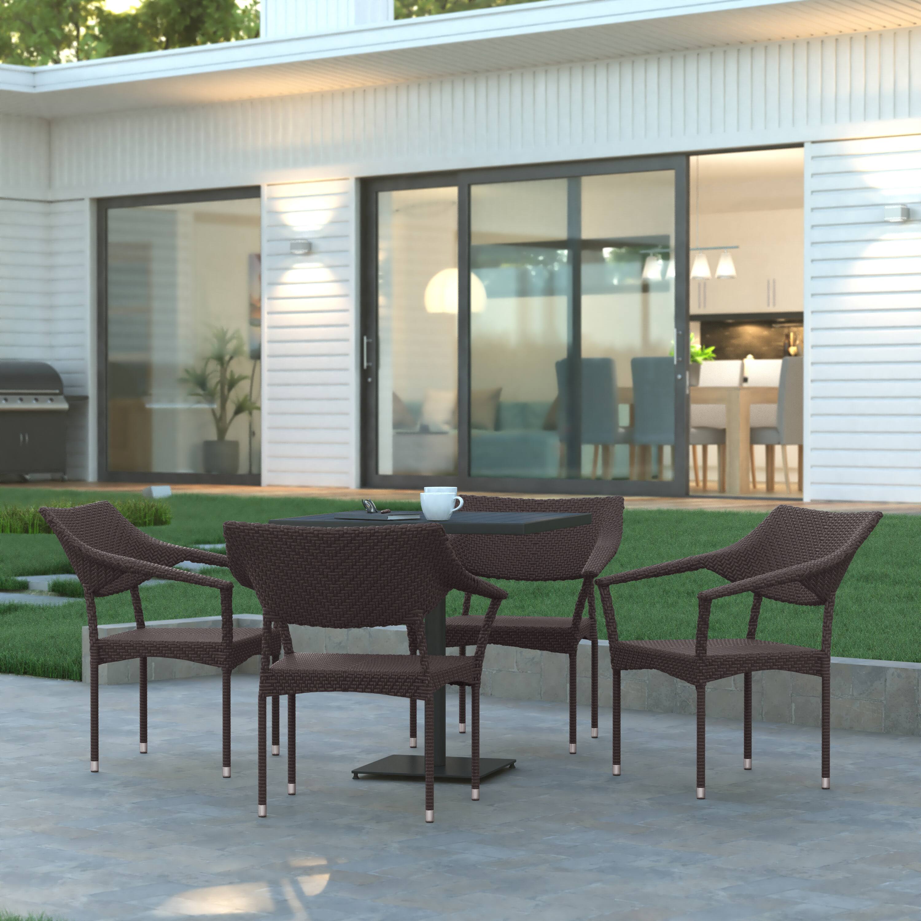 Alt View 4. Emma + Oliver - Shasta Modern All-Weather Patio Dining Chair with Fade and Weather Resistant PE Rattan and Reinforced Steel Frame - Espresso.