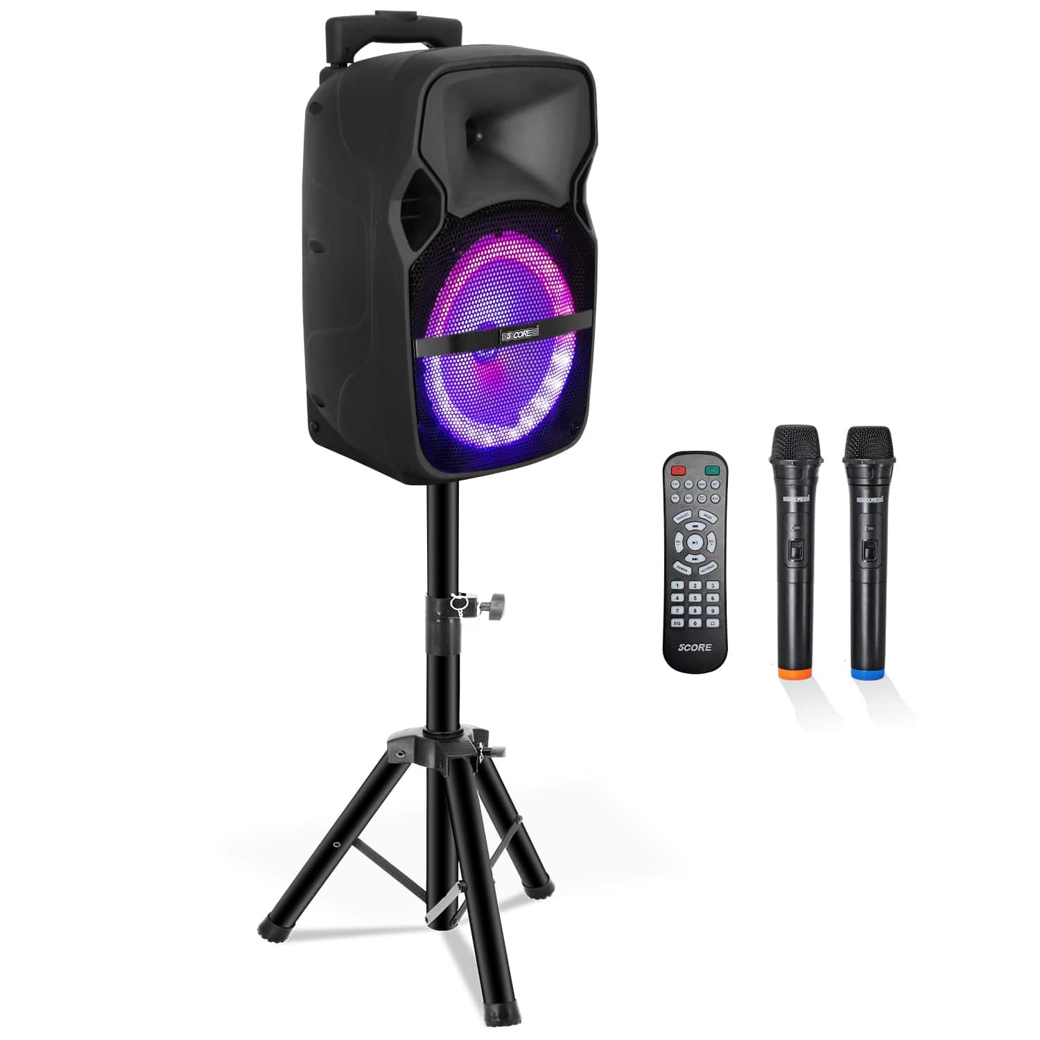 5 CORE - Party Speaker Bluetooth 250W Big Powered Rechargeable Outdoor PA DJ System w 2 Wireless Mics-ACTIVE HOME 8 2-MIC - Black