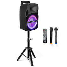 5 CORE - Party Speaker Bluetooth 250W Big Powered Rechargeable Outdoor PA DJ System w 2 Wireless Mics-ACTIVE HOME 8 2-MIC - Black