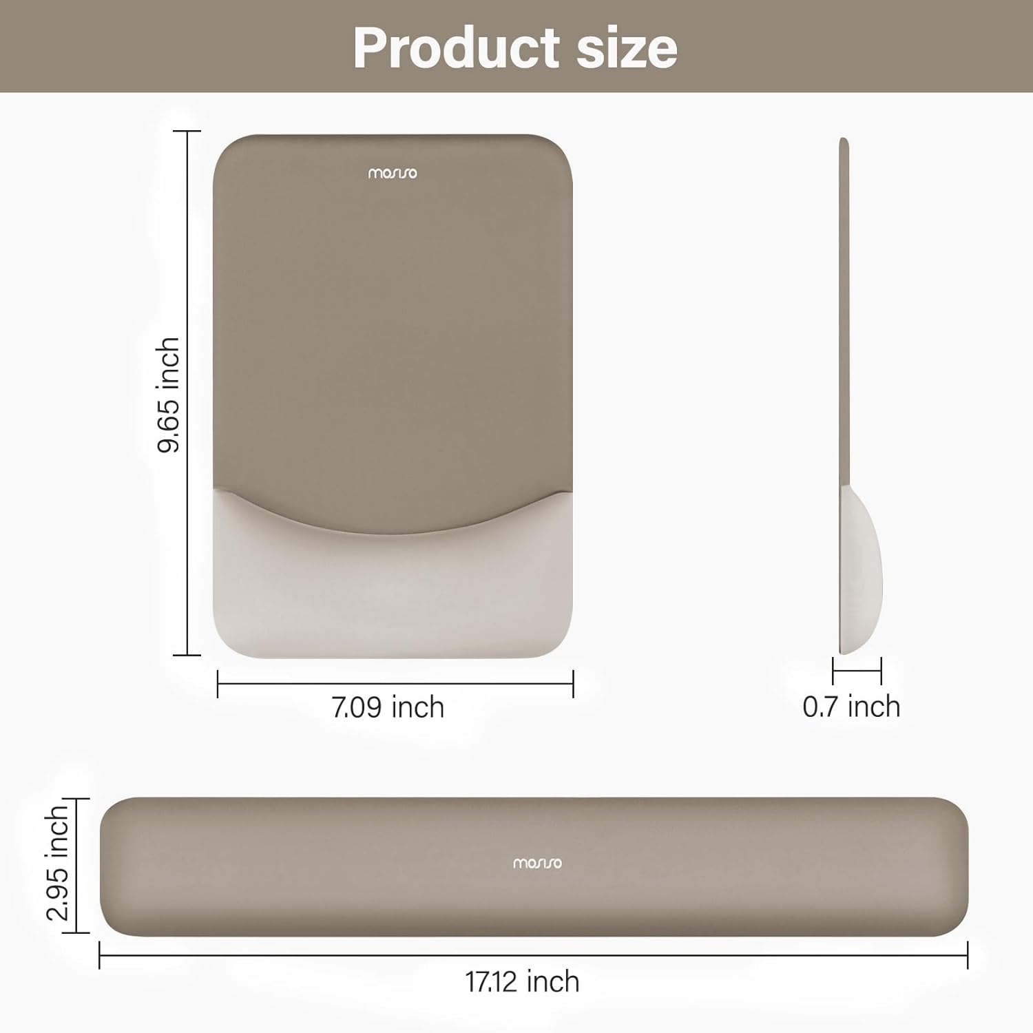 Product size: 9.65 inch x 7.09 inch x 0.7 inch, 2.95 inch x 17.12 inch