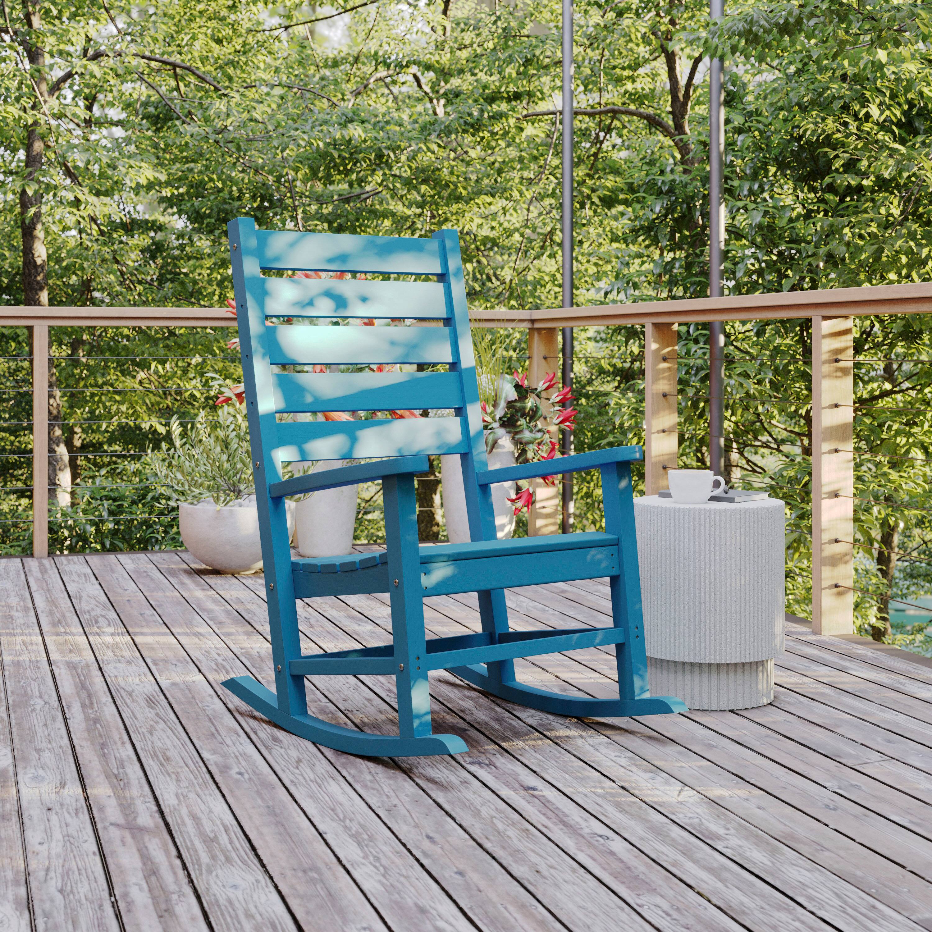 Alt View 1. Flash Furniture - Manchester Contemporary Rocking Chair, All-Weather HDPE Indoor/Outdoor Rocker in Blue - Blue.