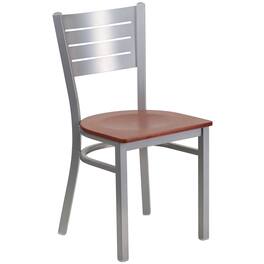 Flash Furniture - HERCULES Series Silver Slat Back Metal Restaurant Chair - Cherry Wood Seat - Red