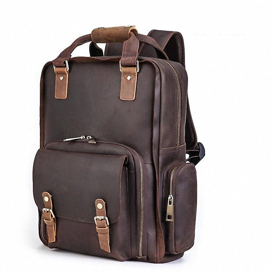 Alt View 9. Steel Horse Leather - The Gaetano | Large Leather Backpack Camera Bag - Dark Brown.