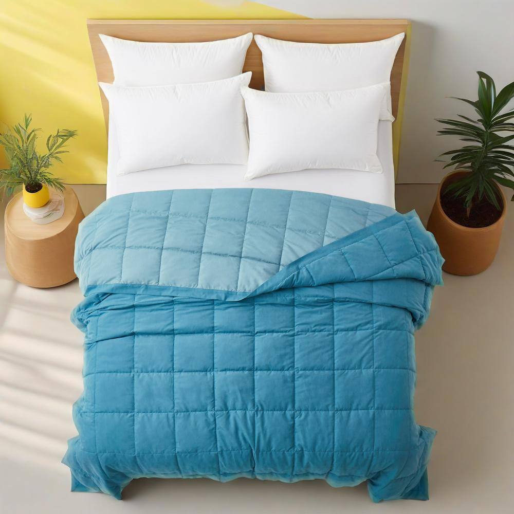 Angle. Peace Nest - Peace Nest Oversized Reversible Microfiber Bedding Blanket, Lightweight Soft with Satin Trim, Dark/Light Blue, 108x90" - Dark Blue/Light Blue.