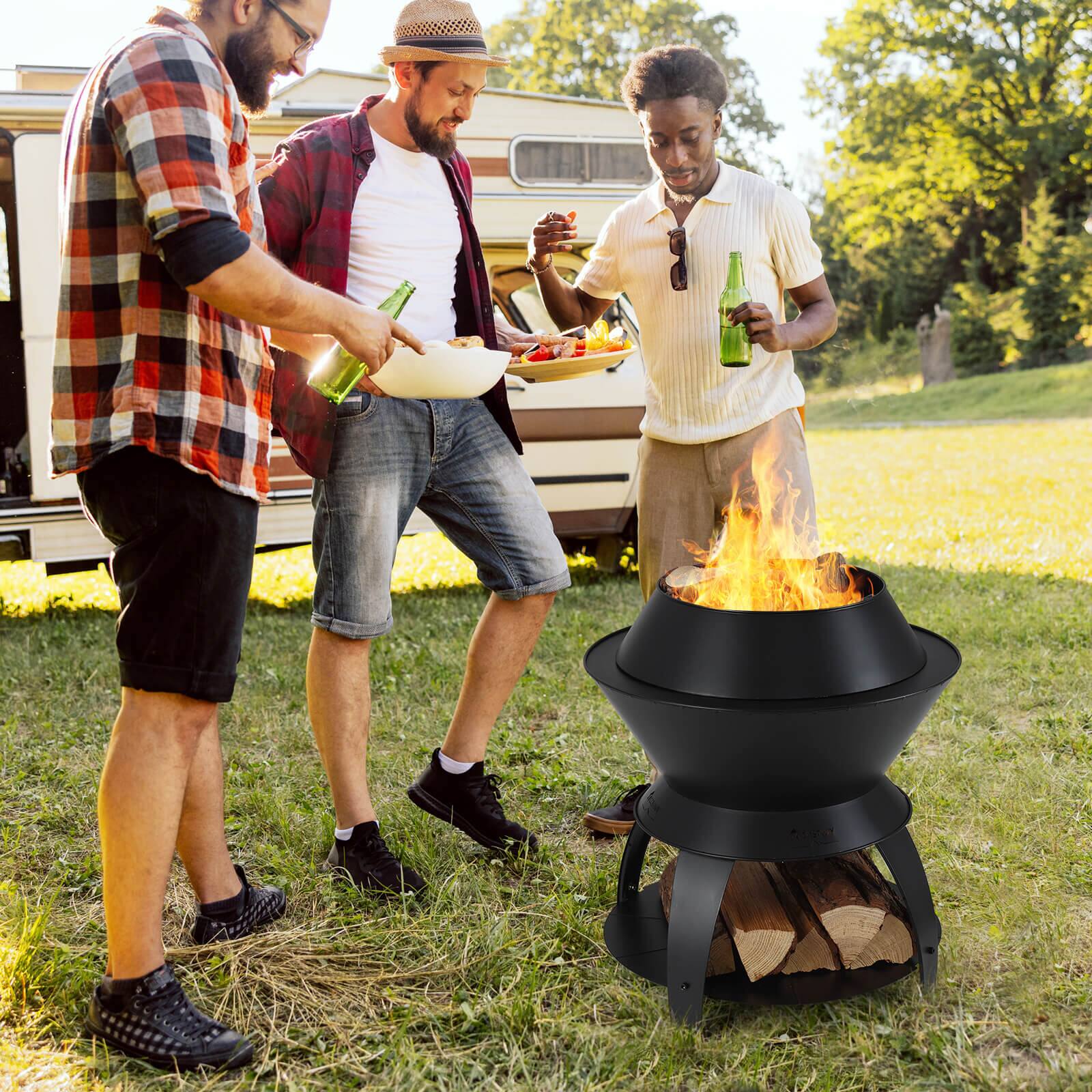 Alt View 13. Costway - 3-in-1 Patio Fire Pit 20" Metal Camping Fire Bowl w/ Pot Holder & Storage Shelf - Black.