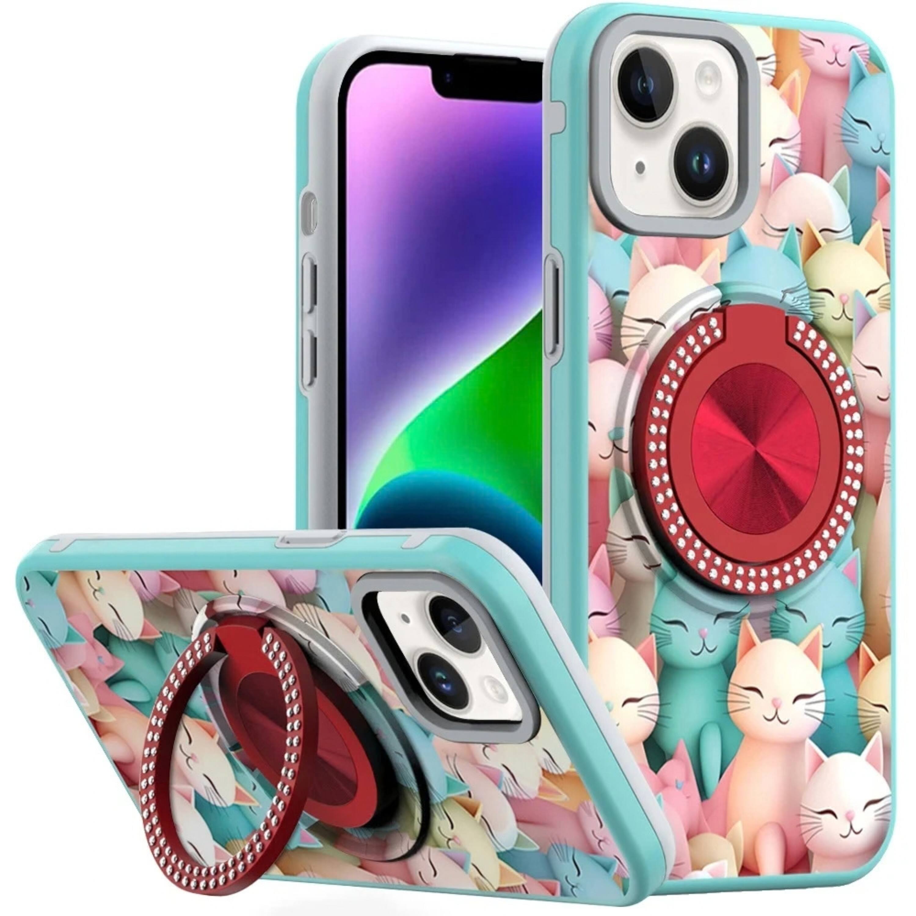 Front. Kitcheniva - Bling 360 Rotating Ring Stand Shockproof Phone Case With Tempered Glass For iPhone 13 14 Cats - Cats.