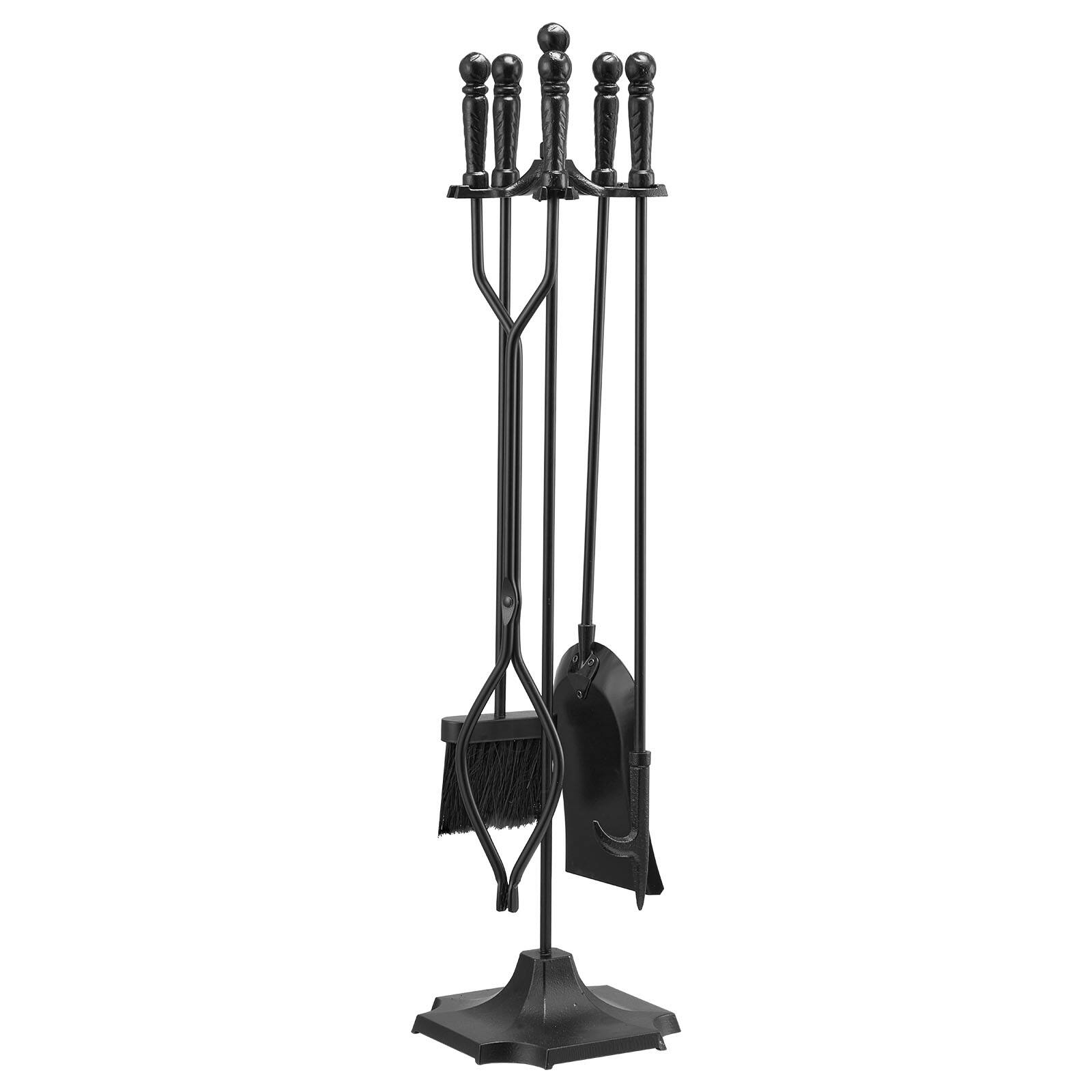 Alt View 5. VEVOR - Fireplace Tool Set, 5 PCS Fire Tool Set and Holder with Five-Prong Stand, Tongs, Ash Shovel, Brush, Fire Place Poker - Black.