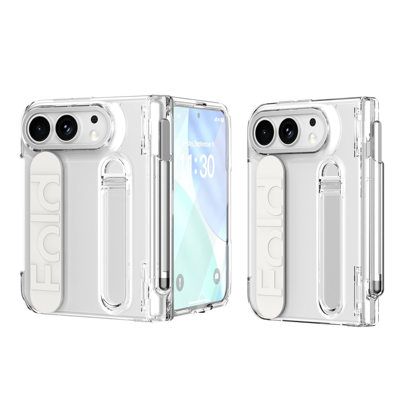 Dteck - For Apple iPhone Duo Case with Screen Protector, Heavy Duty Shockproof Cover with Stylus Pen Holder Wristband Kickstand - Clear