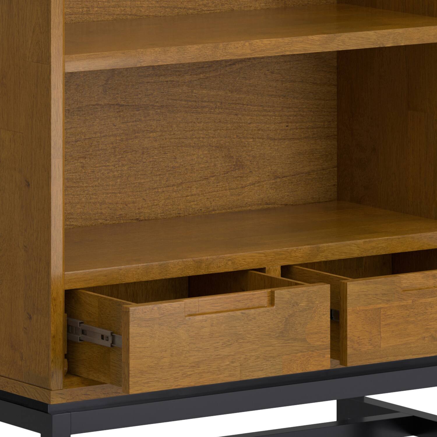 Alt View 5. Simpli Home - Banting SOLID HARDWOOD and Metal 66 inch x 30 inchRectangle Modern Industrial Bookcase in Medium Saddle Brown - Medium Saddle Brown.