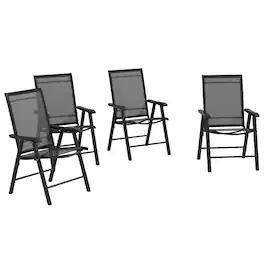 Outsunny - Set of 4 Patio Folding Chairs, Stackable Outdoor Sling Patio Dining Chairs with Armrests for Lawn, Camping, Dining - Black