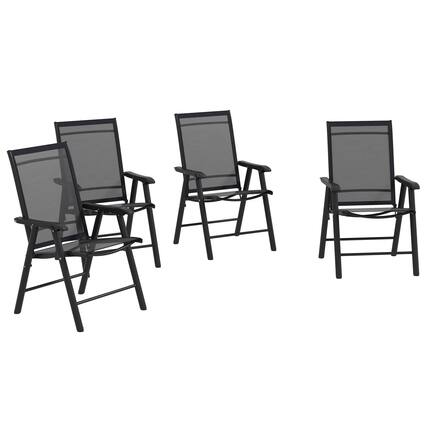 Front. Outsunny - Set of 4 Patio Folding Chairs, Stackable Outdoor Sling Patio Dining Chairs with Armrests for Lawn, Camping, Dining - Black.