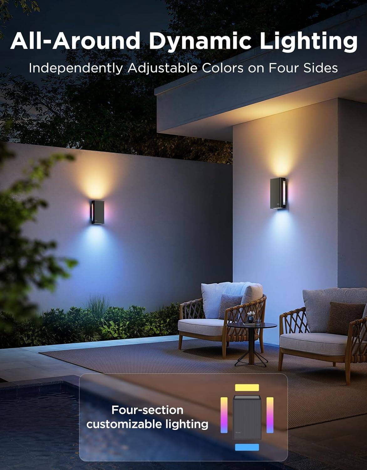 All-Around Dynamic Lighting  
Independently Adjustable Colors on Four Sides  

Four-section customizable lighting