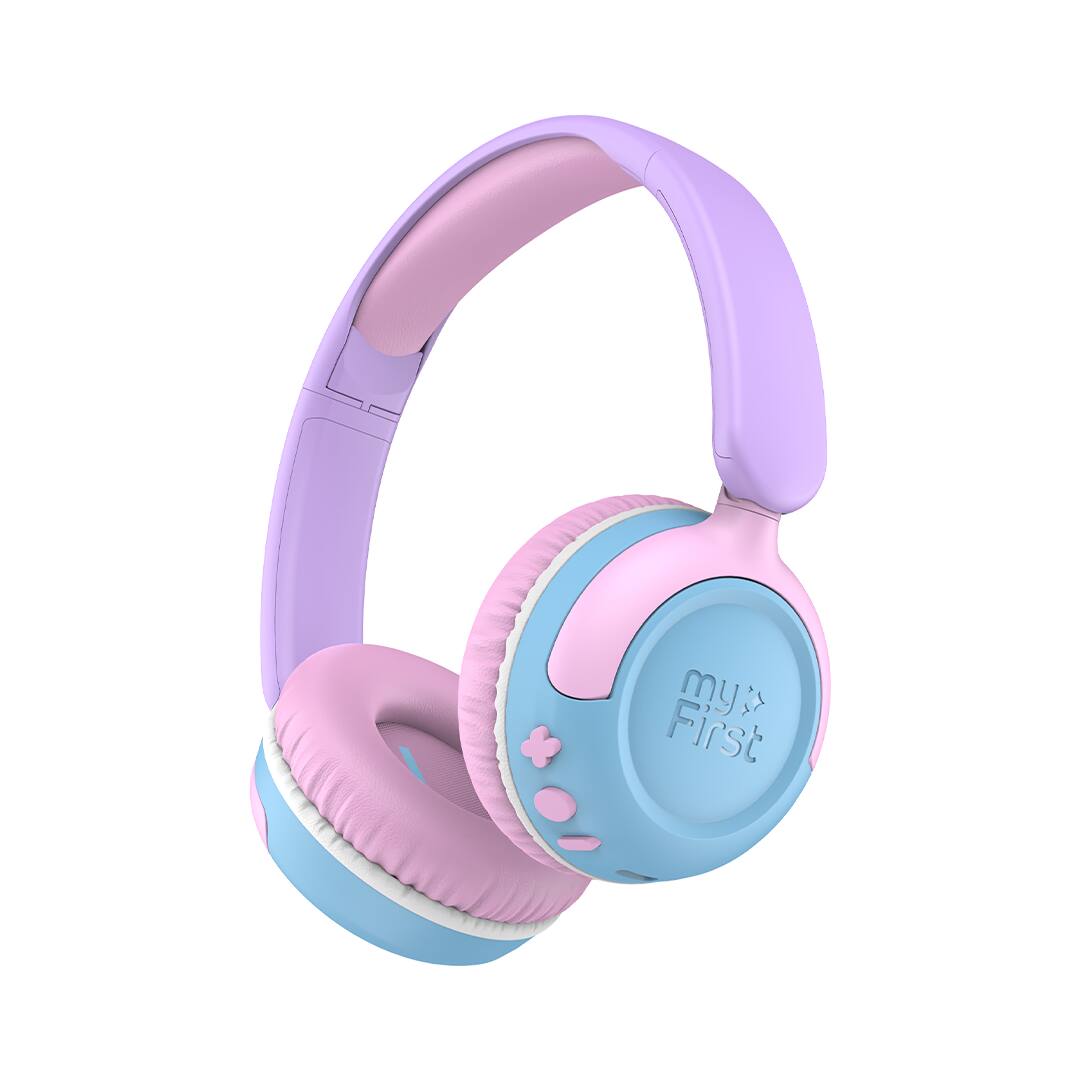 Front. myFirst - myFirst CareBuds Max Kids Wireless Headphones, Dual Comfort EarPad, Smart Volume, Bluetooth, Mic, 52h Battery - C/candy - Cotton Candy Mix.
