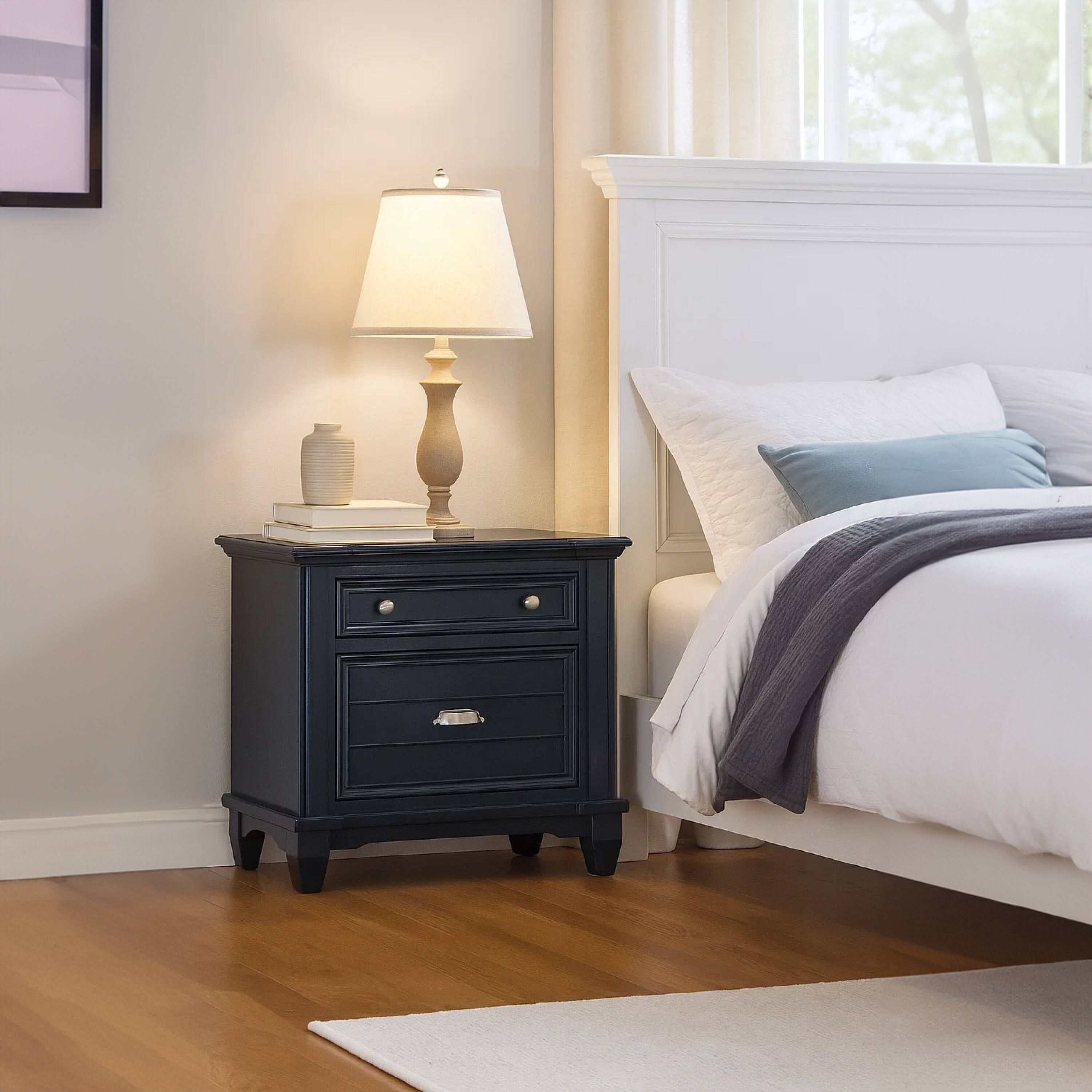 Alt View 5. Manhattan Lane - Zeny Nightstand, 1 Cup Handle Drawer with 1 Shelf, Solid Wood - Slate Blue, Nickel.