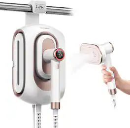 Newbealer - Full-Size Garment Steamer,1550W Steam Iron,3 Temp Levels, 1.2L Detachable Tank, Self-Cleaning - Pearl White