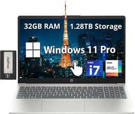 HP - 15.6'' FHD IPS Touchscreen Laptop,Intel i7-1255U,32GB DDR4 RAM,1TB SSD+288GB Docking Station Set,Win 11 Pro - Silver