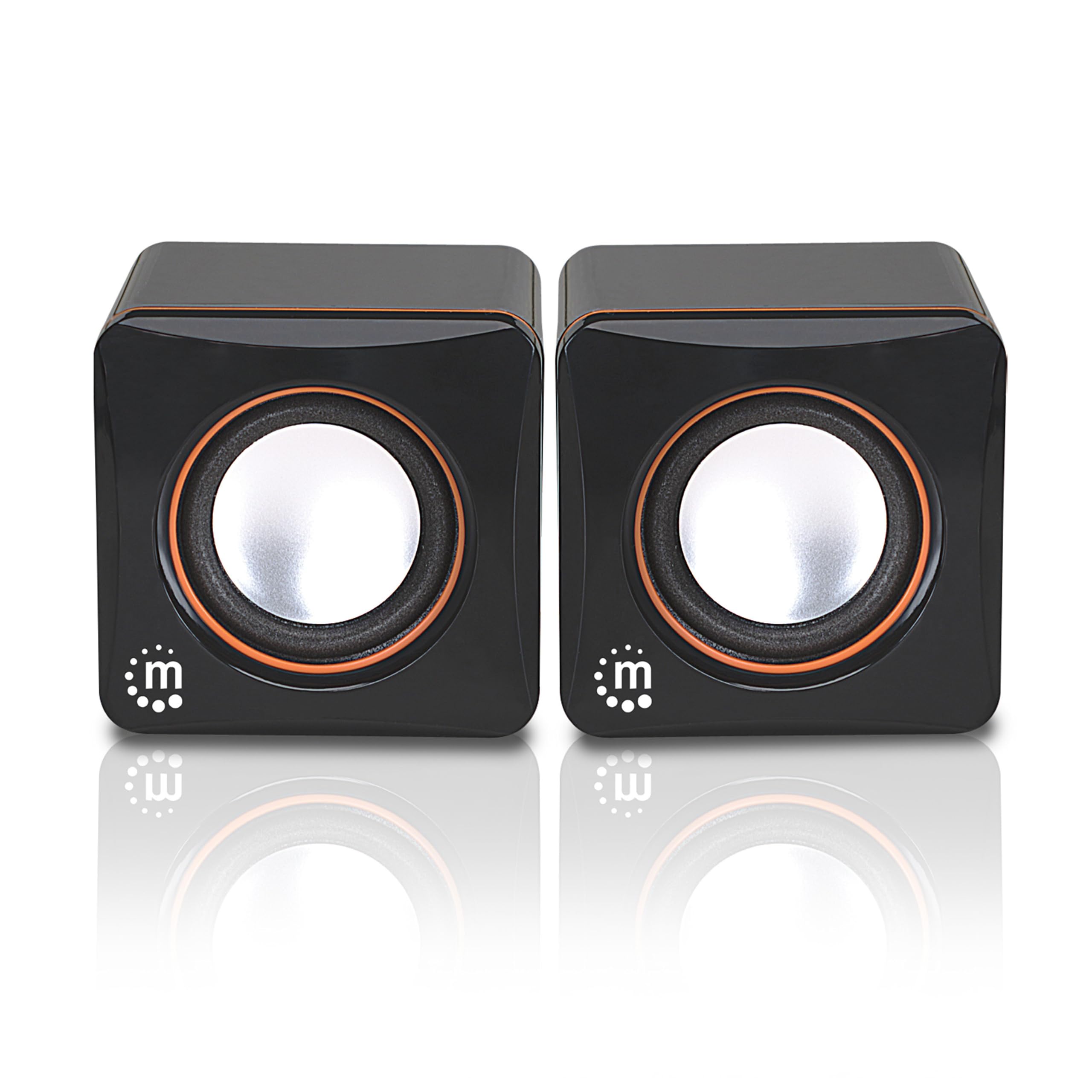 Left. Cozy Serene - Usb Usb Stereo System - Small Size With Volume Control & 3.5 Mm Aux Audio Plug To Connect Laptop Notebook Desktop - Black Orange.