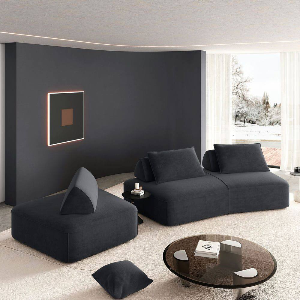 Alt View 9. Kadyn - 139" Modular Sectional Sofa Set, DIY Configuration with Fluffy Chenille and Removable Backrests, Dark Grey - Gray.