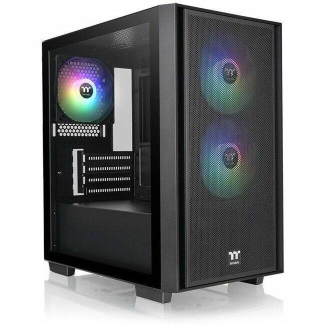 Angle. Thermaltake - Thermaltake Versa H16 TG ARGB Micro Tower Chassis - Micro Tower - Black - Mesh, Tempered Glass, SPCC - 3 ? 120mm Fan(s) - Black.