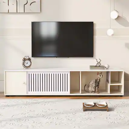 Front. Dexmalle - Dexmalle Modern Cream White TV Stand with Storage - White.