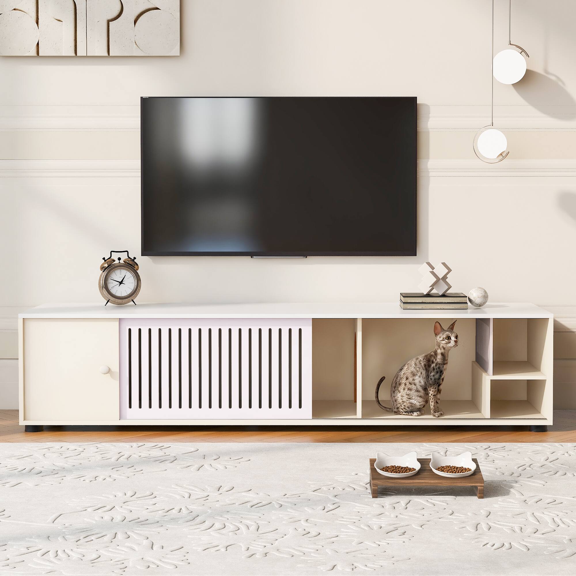 Front. Dexmalle - Dexmalle Modern Cream White TV Stand with Storage - White.