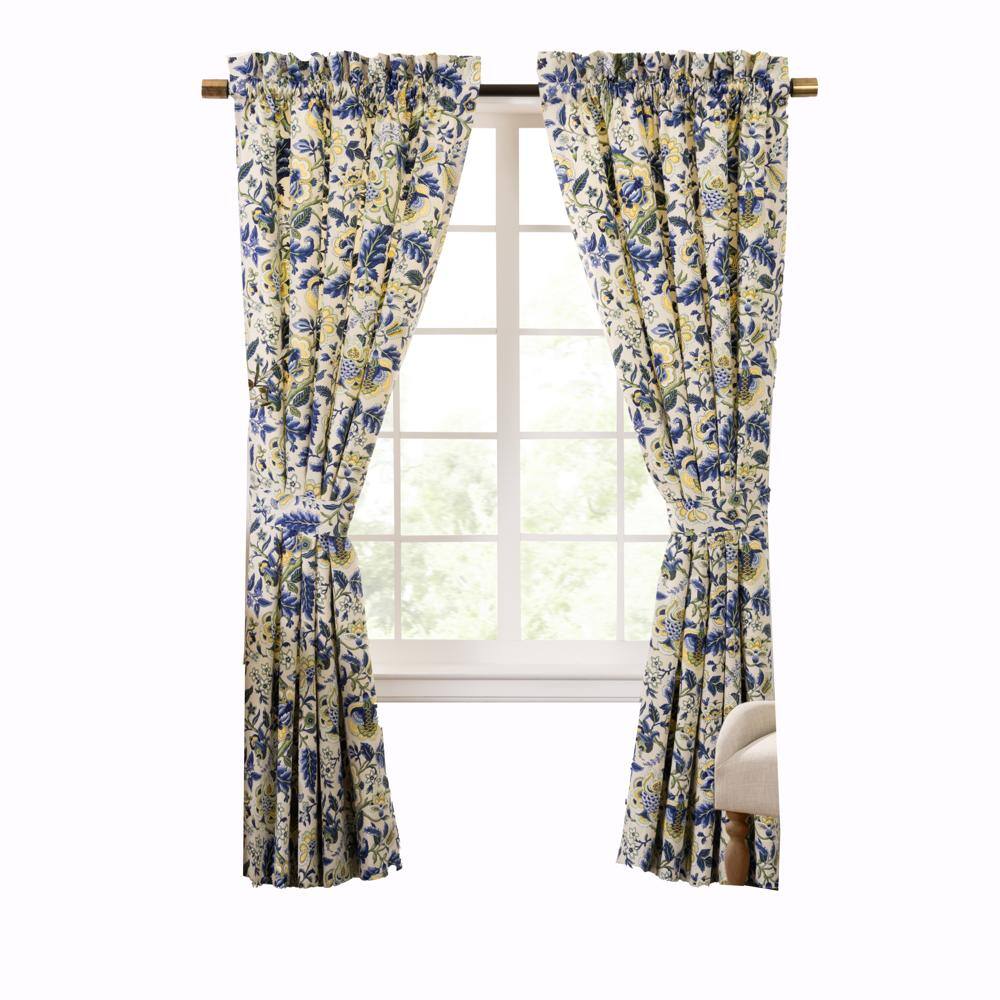 Front. Ellis Curtain - Ellis Curtain Regency 3" Rod Pocket Curtain Panel Pair with Tiebacks 96" x 63" Blue - Blue.