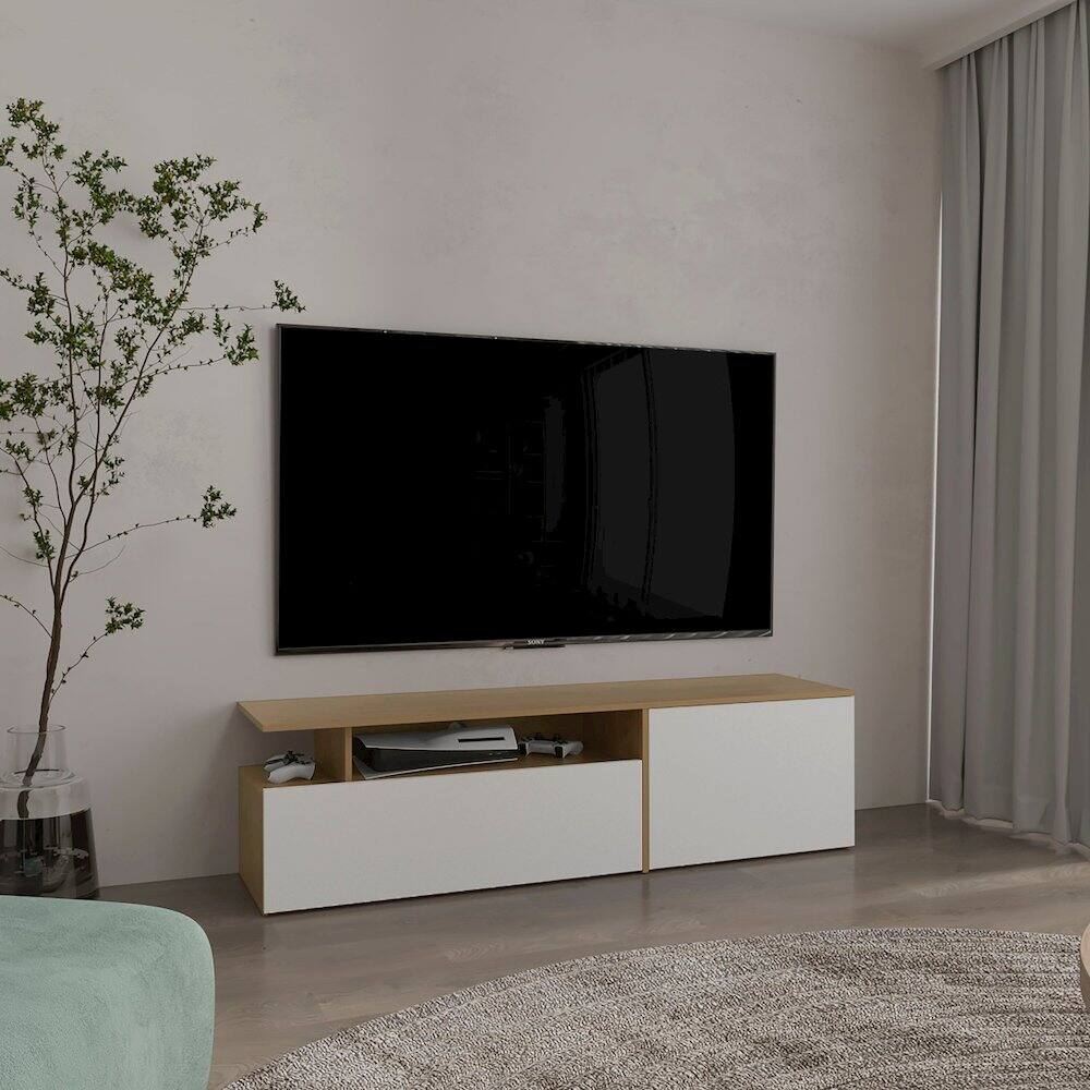 Alt View 2. TuHome - Selma Floating 63" Wide Tv Stand Natural Oak - White MDF - Brown.