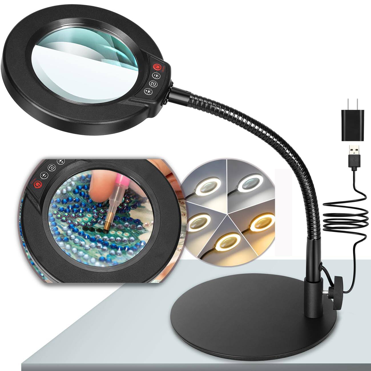 TECH SAFARI Magnifying Glass With Light And Stand Color Modes Stepless ...
