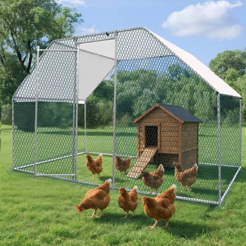 Alt View 8. Winado - 6.5x10x6.5FT Chicken Coop Large Metal Cage for Chicken Run, Walk-in Chicken Pen with Waterproof Cover for Garden Outdoor - Sliver.