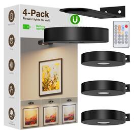 VEGA AUTOMOTIVE - Picture Lights For Wall Operated 4 pack Magnetic Light Dimmable Timer Pictures On Art Frame Gallery Portrait - Black 4-Pack