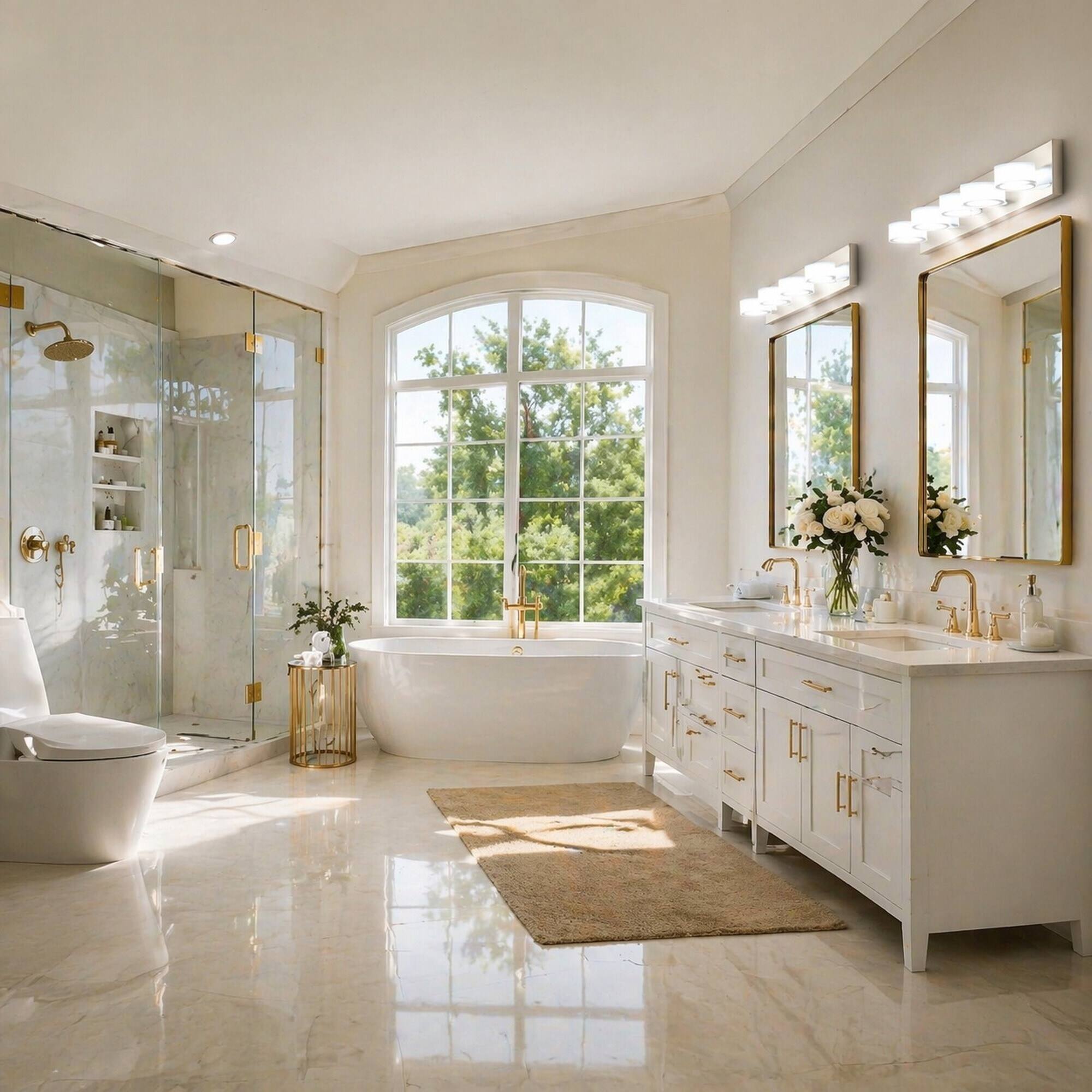 Back. RYHNUYNE - Modern 5‑Light Vanity Light,37"LED Bathroom Wall Light,Wall Mount Over Mirror Lighting for Bath - Chrome.